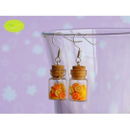 Pendientes de mini-botellita con naranjas y limones