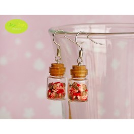 Pendientes de mini-botellita con cupcakes de fresa